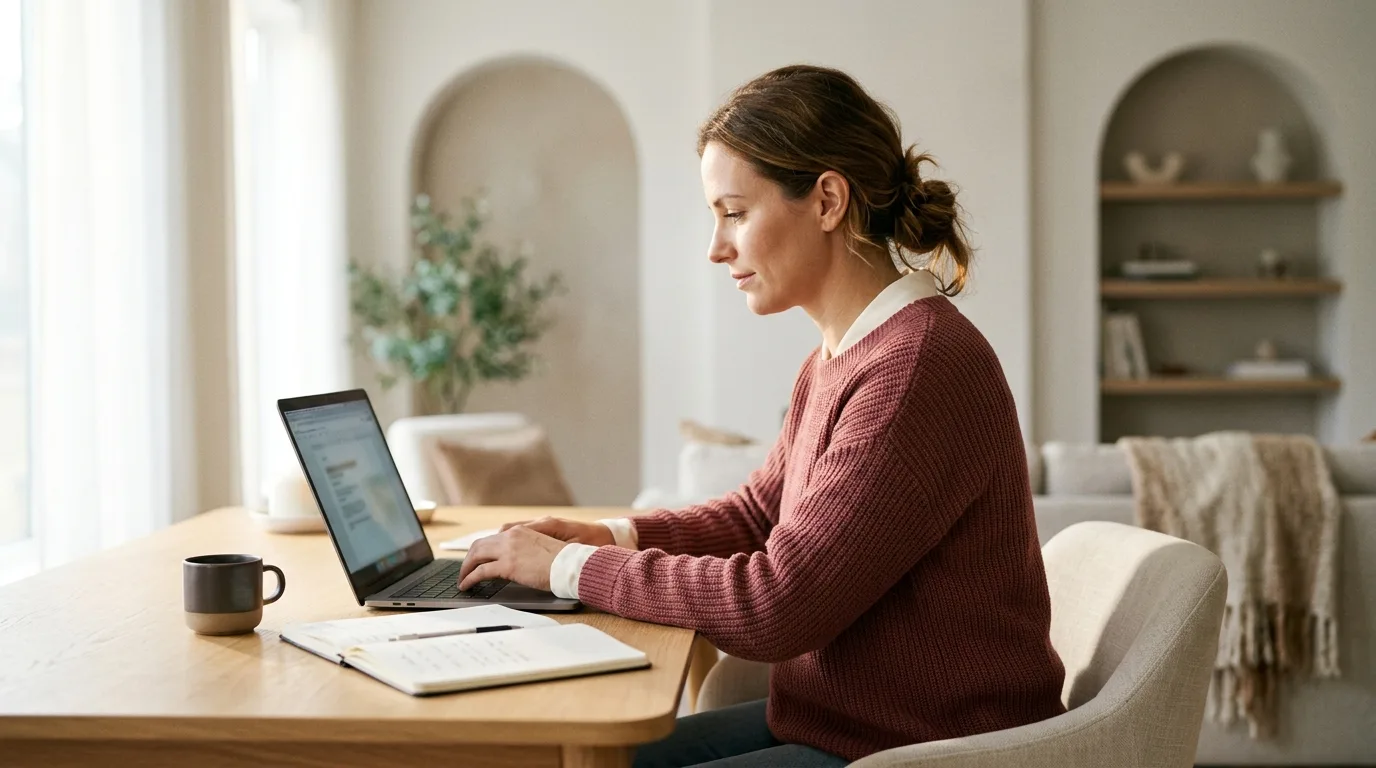 Frau prüft am Laptop die Qualifikationen und Angebote verschiedener Chirurgen.